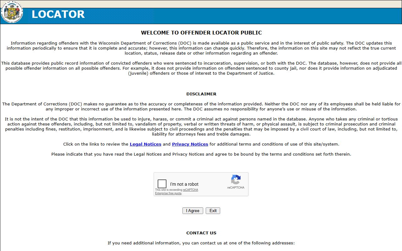 Wisconsin DOC locator for Taylor County inmate population searches